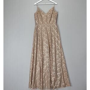 Sorella Vita Nouveau Sequin Gown Womens 16 Champagne Bridesmaid Dress Art Deco